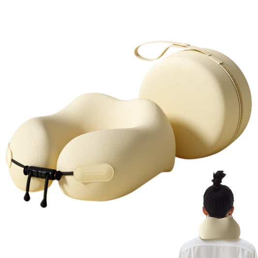 Memory Foam Travel Pillow Neck Support Pillow with Storage Case Beige