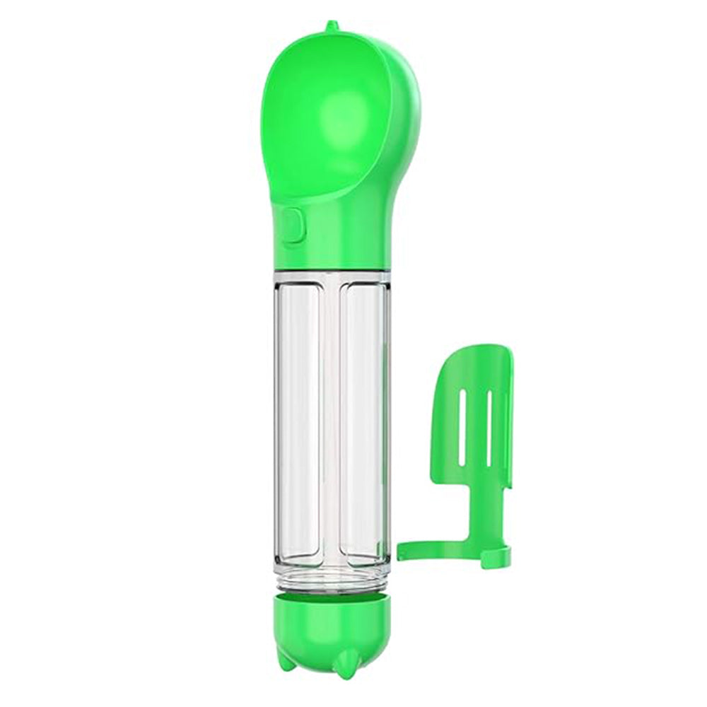 4 in 1 Pet Feeder Dog Cat Puppy Water Bottle Cup with Poop Bag Holder for Yorkie-Green