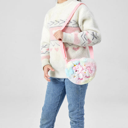 Cute Plush Unicorn Crossbody Bag Heart Shape Zipper Shoulder Bag for Girls Mixed Color