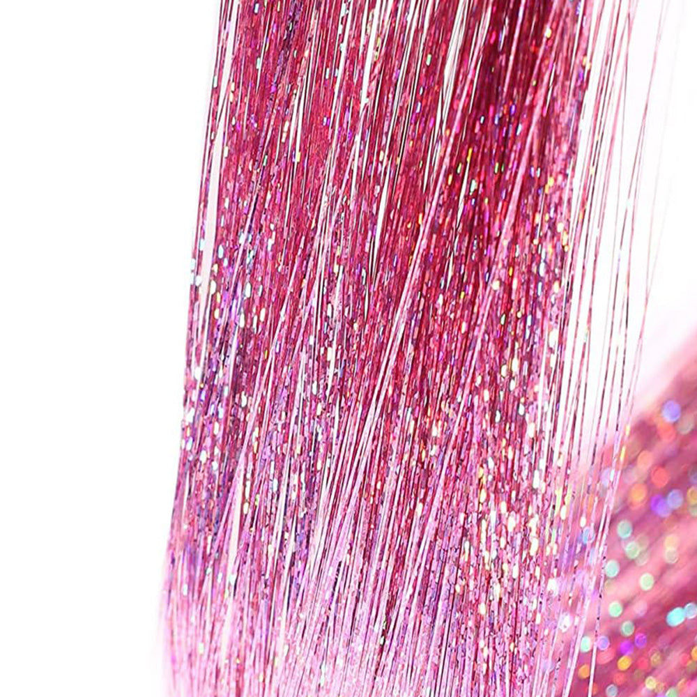 12-Piece Hair Tinsel Clip Kit Sparkly Fairy Hair Extensions for Glamorous Styling Pink