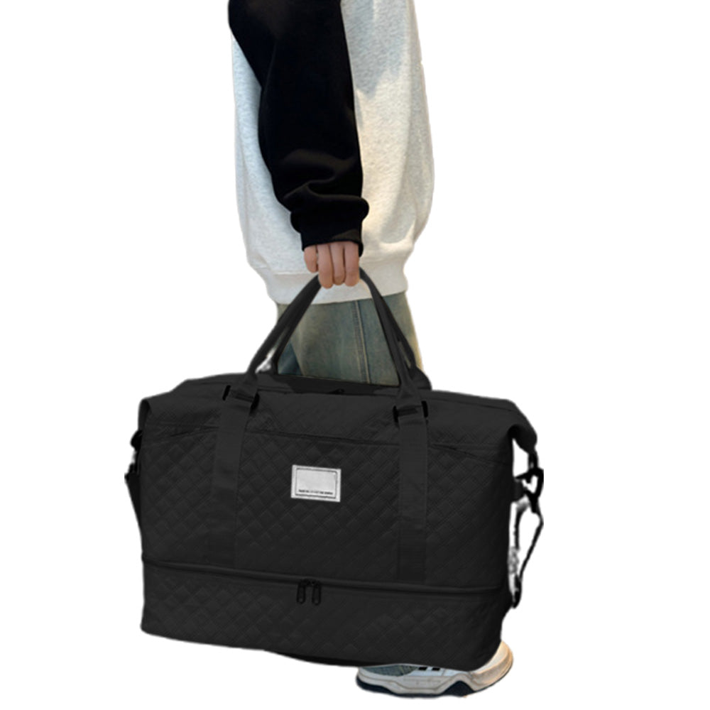 2Pcs Travel Duffle Bag Weekender Bags for Women with Shoe Compartment Hospital Bags-Black