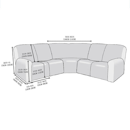 5-Seat Corner Sofa Cover Anti Slip Covers Recliner Corner Sofa Protector Black