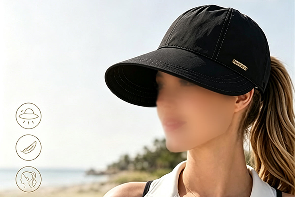 Wide Brim Quick Dry Foldable Sun Hat - Black