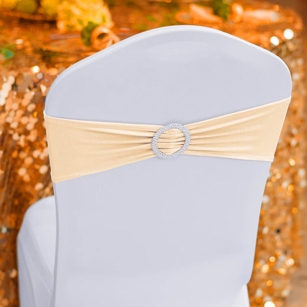 Elastic Chair Sashes Bows with Buckle Spandex Chair Bands - Champagne
