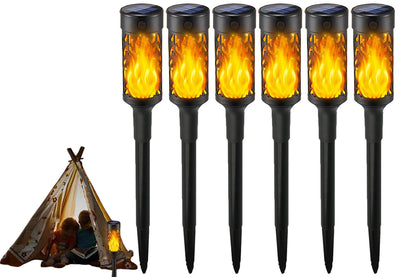 6Pcs Solar LED Tiki Torch With Flickering Flame Solar Outdoor Light
