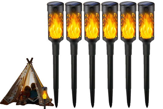 6Pcs Solar LED Tiki Torch With Flickering Flame Solar Outdoor Light