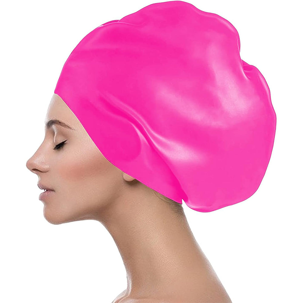 Elastic Silicone Swimming Cap Solid Color Water-resistant Ear Protection Hat Pink