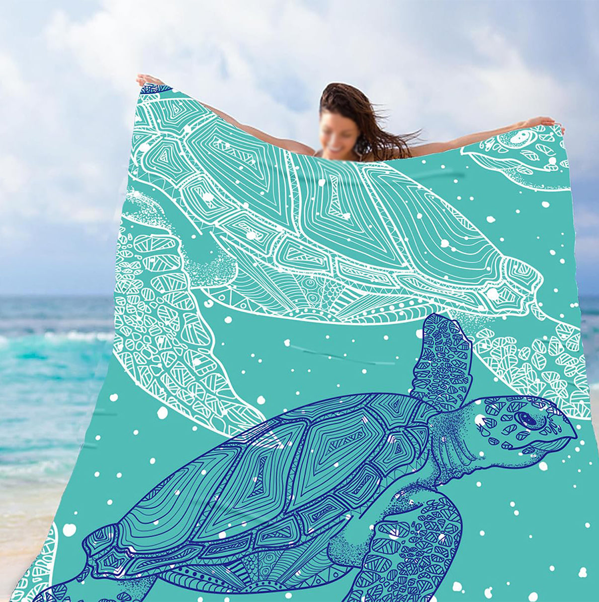 Waterproof Beach Mat Picnic Blanket with Stakes - Green