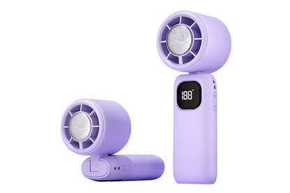 100 Speeds Digital Display Cooling Fan USB Fan with Lanyard and Phone Holder Base-Purple