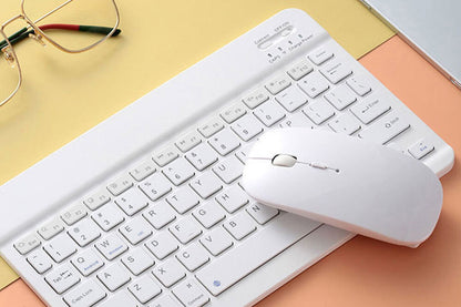 Ultra Slim Portable Wireless Bluetooth Keyboard Mouse Combo for Tablet Laptop -White