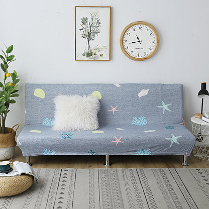 Printed Armless Futon Slipcovers Stretch Folding Sofa Bed Cover with Elastic Bottom -Grey
