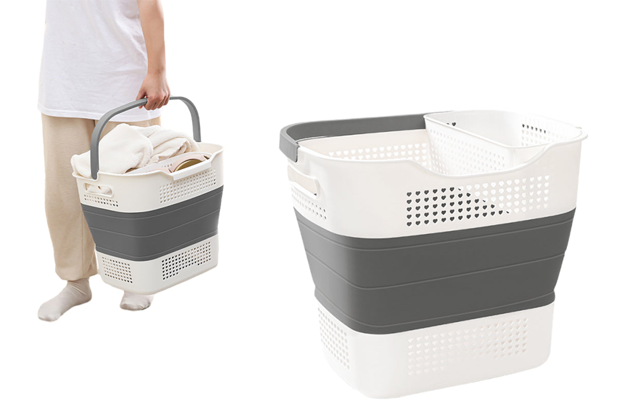 35L Collapsible Laundry Basket Clothes Hamper Washing Cleaning Organizer Bin-Dark Grey