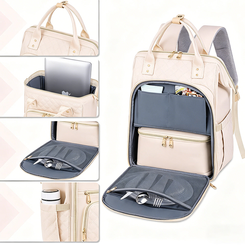 2-in-1 Lunch Backpack For Women Laptop Backpacks Travel Backpacks-Beige