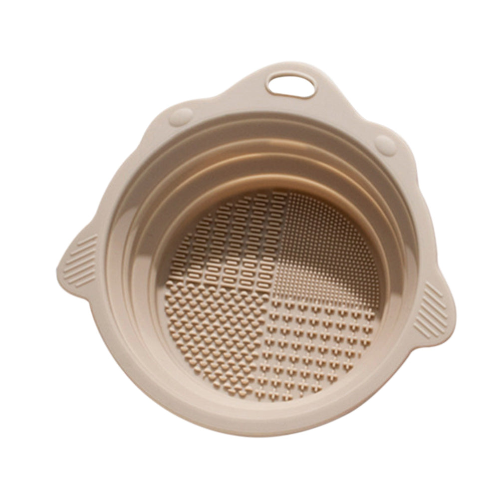 2Pcs Foldable Makeup Brush Cleaner Bowl Portable Silicone Cleaning Tool for Cosmetic Brushes Powder Puffs Sponges Khaki