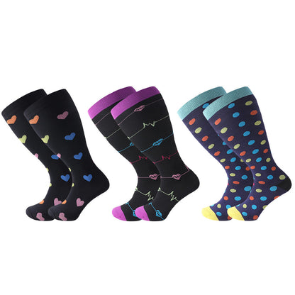 3 Pairs Plus Size Compression Socks for Women Men Knee High Pattern