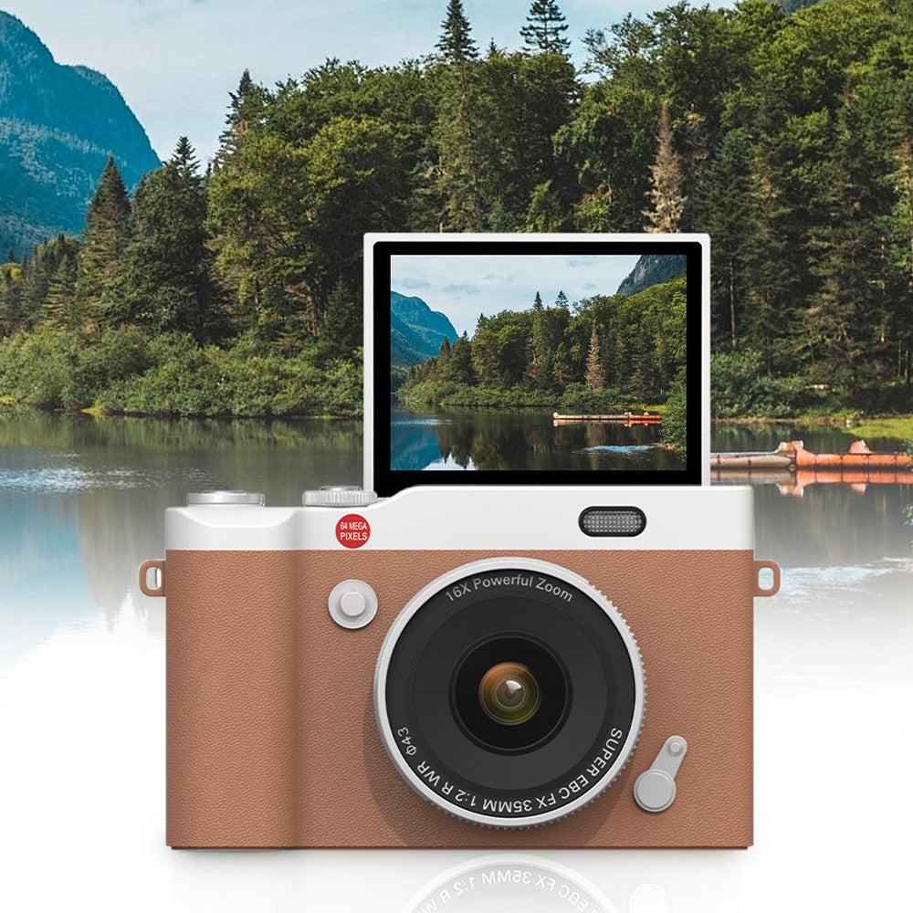 4K 64MP Vlogging Camera with Flip Screen & 16X Digital Zoom Brown