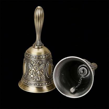 Vintage Hand Bell Retro Metal Dinner Bell with Rose Patter - Bronze