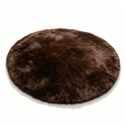 Round Plush Area Rug Soft Fluffy Non Slip Carpet-Coffee