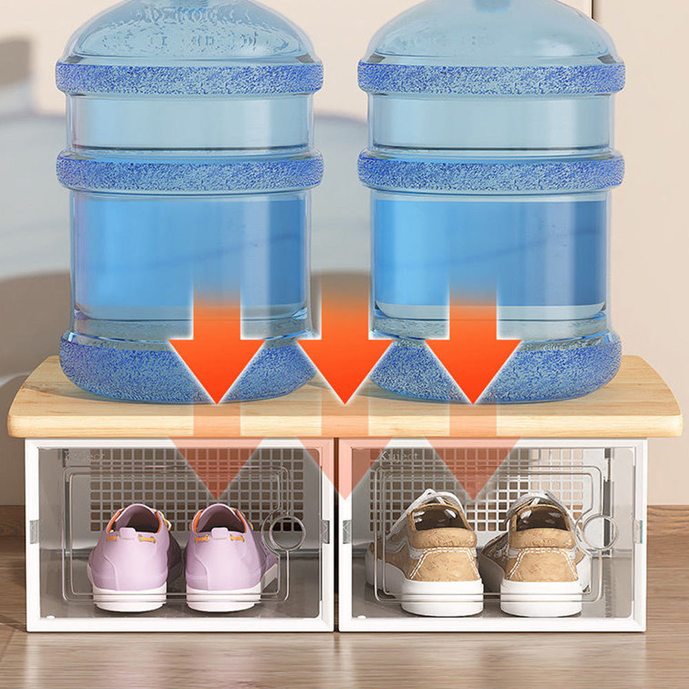 2 Pcs Clear Stackable Shoe Boxes Plastic Sneaker Containers for Closet Under Bed-WHite