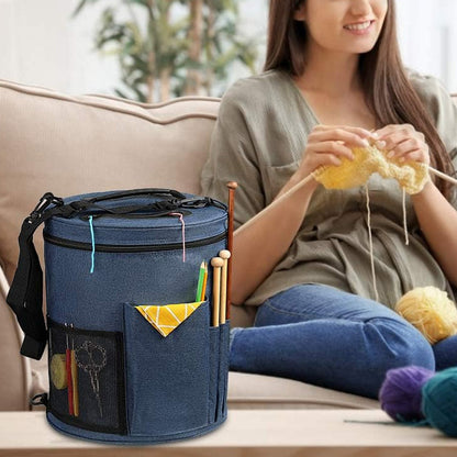 Large Capacity Knitting Tote Storage Bag Portable Yarn Organizer with Shoulder Strap Yarn Bags Blue