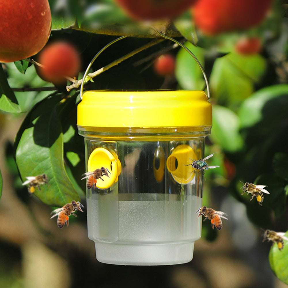 2 Pack Solar Powered Wasp Traps Outdoor Hanging Carpenter Bee Catchers Yellow