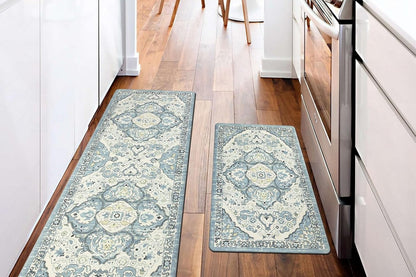 2Pcs Boho Anti-Fatigue Kitchen Mats Non-Slip Cushioned for Kitchen Sink Laundry-Cyan