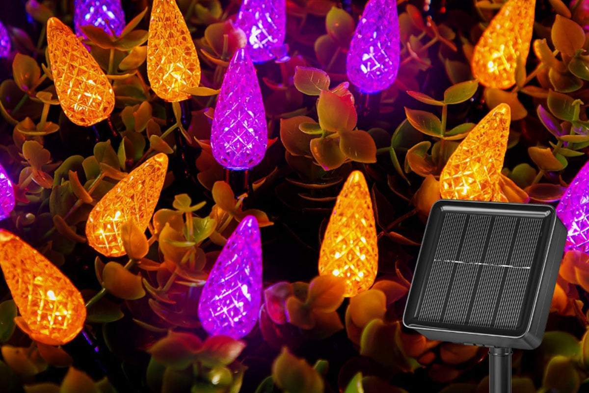 7M Solar Strawberry String Lights Waterproof Christmas Decor-Purple and Orange