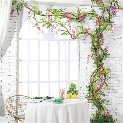 4PCS Artificial Silk Wisteria Vine Hanging Garlands 1.8m for Home & Garden Decoration Pink