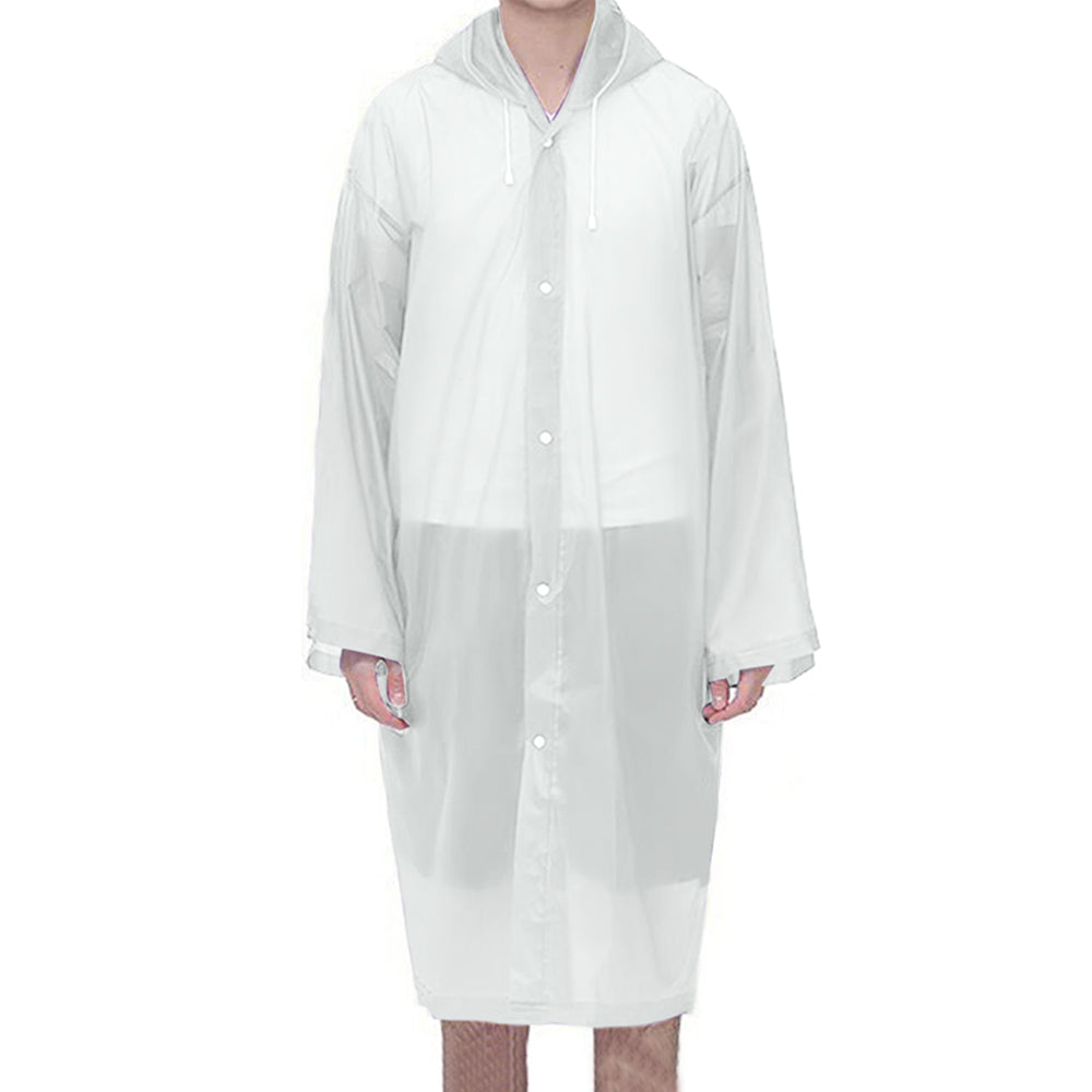 Reusable Unisex Raincoat Non-Disposable Raincoat Waterproof Hooded Poncho White