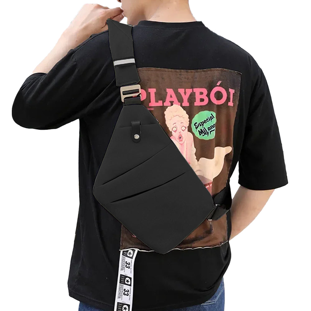 Men Anti-Theft Chest Pack Right Shoulder Sling Bag Travel Sports Crossbody Bag Black