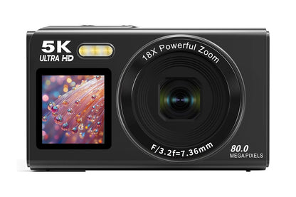 Dual Screen Digital Camera Point and Shoot Selfie Camera with Fill Light-Black