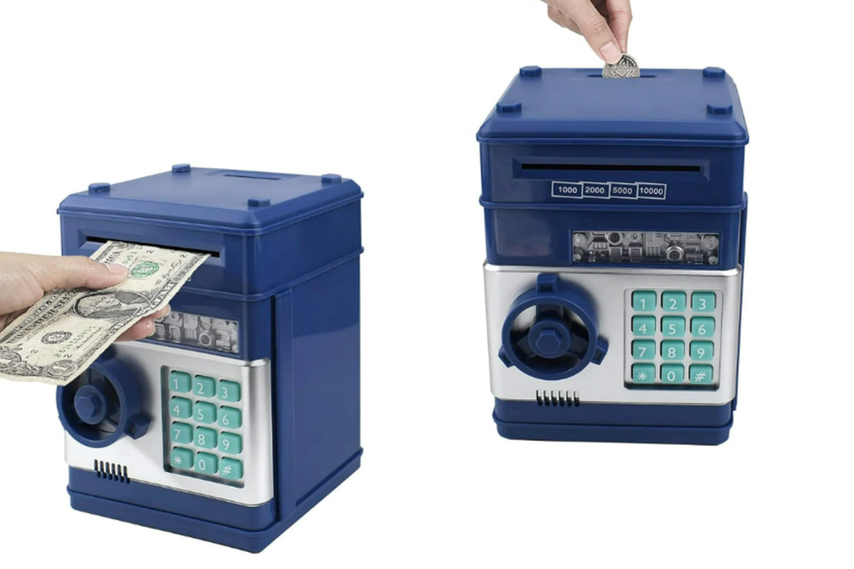 Electronic ATM Piggy Bank with Password Lock Money Coin Saving Box Toys for Little Ones Gifts -Blue