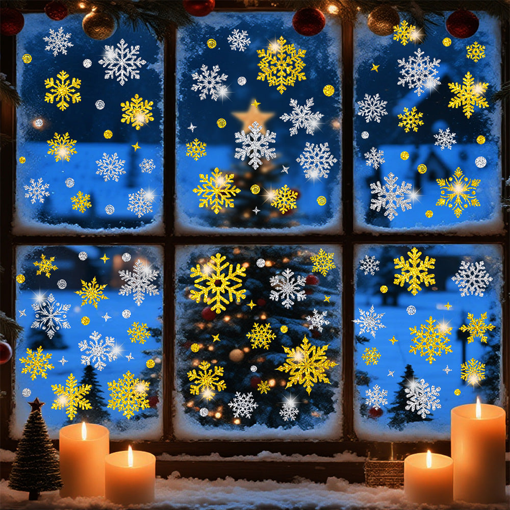 Christmas Window Clings ¨C Snowflakes Static Stickers in Gold and Silver for Holiday Decorations Style 3