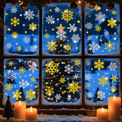 Christmas Window Clings ¨C Snowflakes Static Stickers in Gold and Silver for Holiday Decorations Style 3