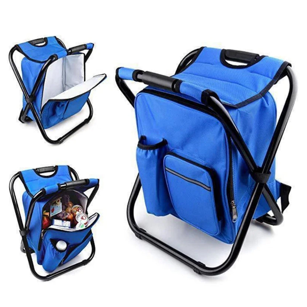 Portable Cooler Folding Stool Fishing Chair Multi-Function Outdoor Seat Blue