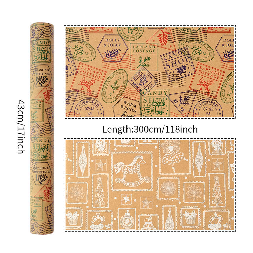 2 Pack Double Sided Christmas Wrapping Paper 4 - Vintage Stamps