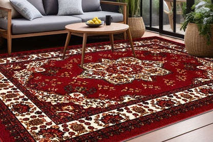 Vintage Boho Rug Non-Slip Floor Carpet - Red
