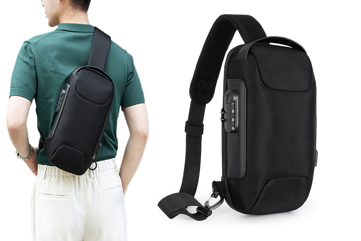 Travel Waterproof Anti-Theft Sling Chest Bag Backpack With USB Charge Port-Black