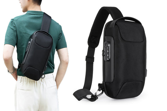 Travel Waterproof Anti-Theft Sling Chest Bag Backpack With USB Charge Port-Black