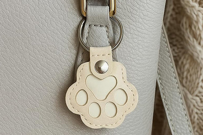 2PCS Pet Paw Shaped Key Chain Pet Fur Key Chain Pet Memorial Gift Key Ring-White