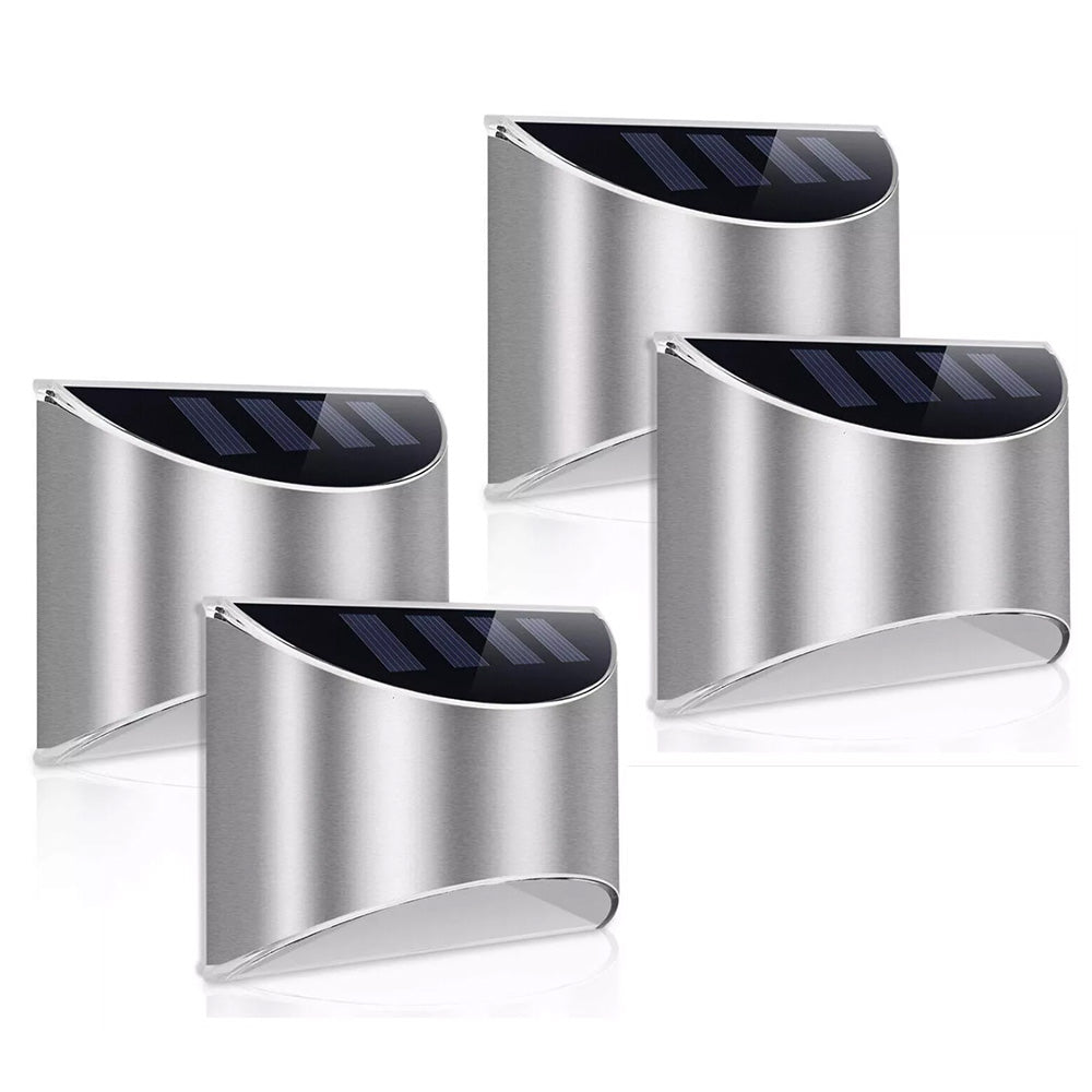 4Pcs Solar Wall Lamp Stainless Steel  Landscape Decorative Lights White