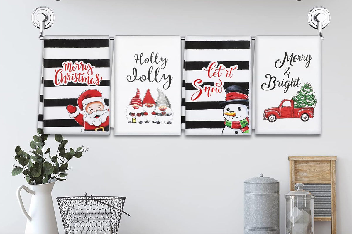 4Pcs Set Christmas Kitchen Towels Grinch Hand Inspirited Towel Merry Christmas Decorative Xmas Absorbent Dish Towels-Style 4