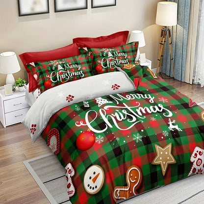Christmas-Theme Bedding Set Quilt Cover Pillowcases Set Xmas Decor Style 1