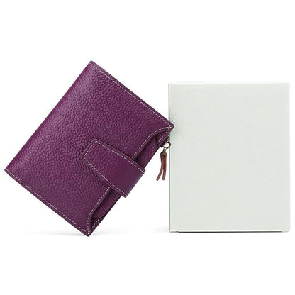 Genuine Leather Women's Wallet Short RFID Blocking Purse with Zipper Purple