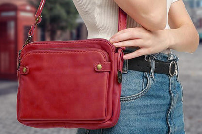 Soft Trendy Three Layer PU Leather Crossbody Purse Shoulder Bag Handbags-Red