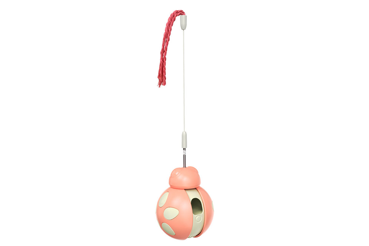Interactive Cat Toys Tumbler Ladybug with Teaser Wand Cat Treat Dispenser Toy -Pink