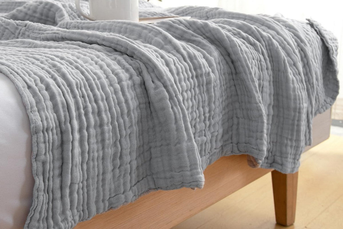 Cotton Muslin Blanket Breathable Soft Muslin Throw Blanket for Adults -Light Grey