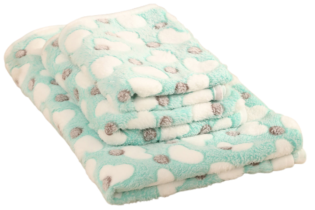 107x75cm Fluffy Fleece Dog Blanket Mat Paw Print Puppy Kitten Throw Blanket -Green