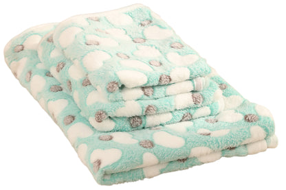 107x75cm Fluffy Fleece Dog Blanket Mat Paw Print Puppy Kitten Throw Blanket -Green