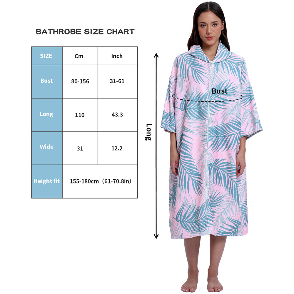 Unisex Hooded Towel Poncho Swim Parka for Adults - Pink Leaf